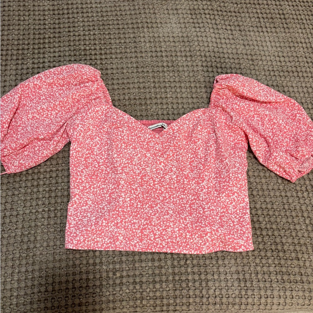 Abercrombie & Fitch Pink Floral Puff-Sleeve Crop Top
